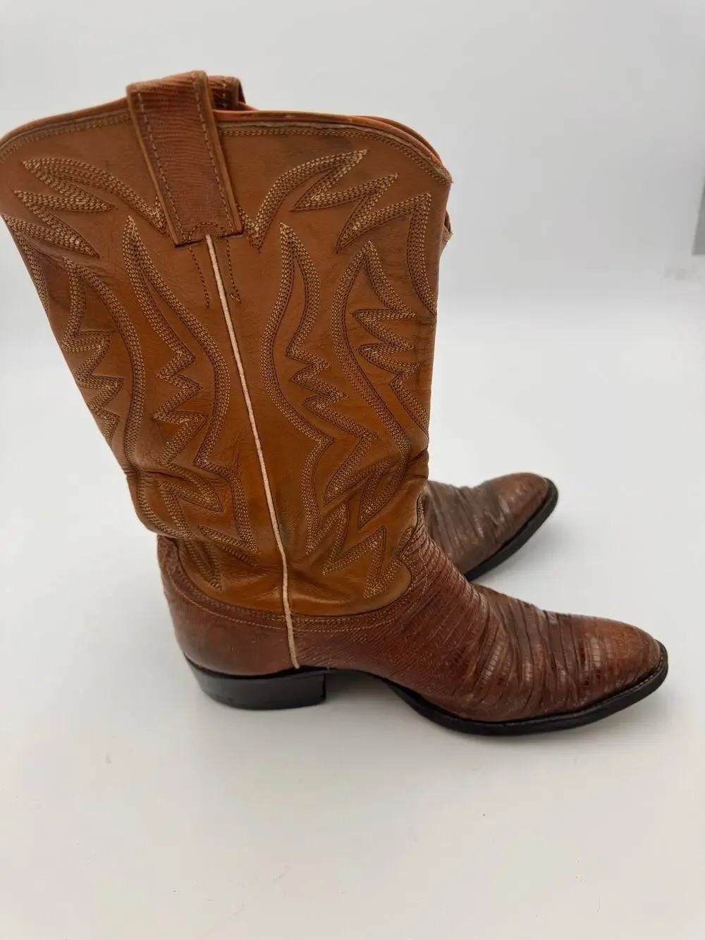 Justin Boots Men's Size 9 Western Leather Lizard Skin Cowboy Boots Brown